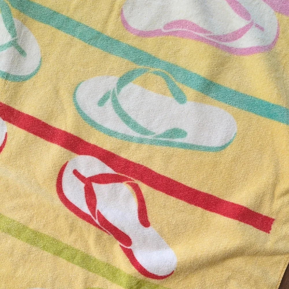 Vintage Gramercy International Beach Towel - Yellow Rainbow Flip Flop Shoes